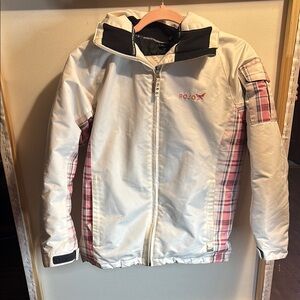 White and Pink Waterproof Raincoat with Hood